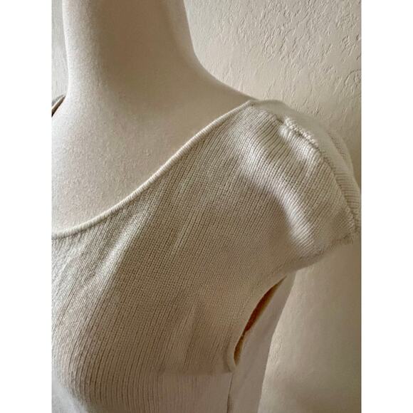Dusan Italy White Knit Top Women’s Size L Cotton Cashmere Blend Minimalist - Picture 5 of 10